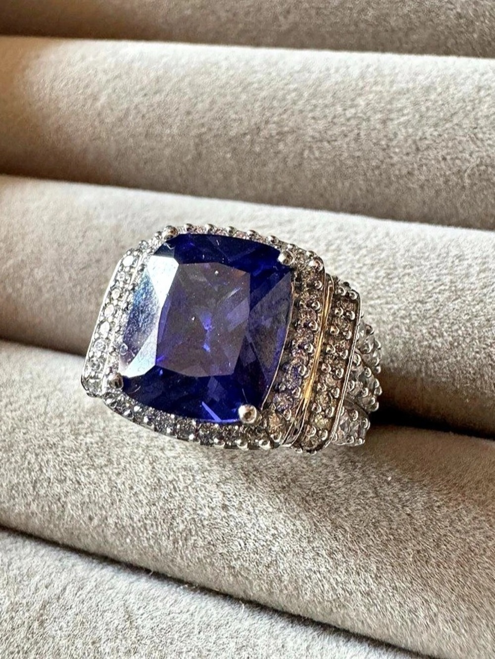 PAJ 925 Sterling Silver Huge Deep Blue Cushion Halo Statement Ring Size 8